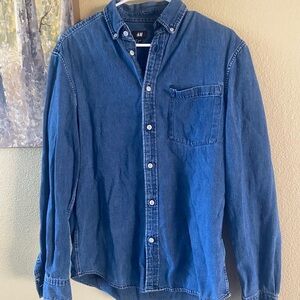 H&M Men's Dark Blue Denim Button-Down Shirt